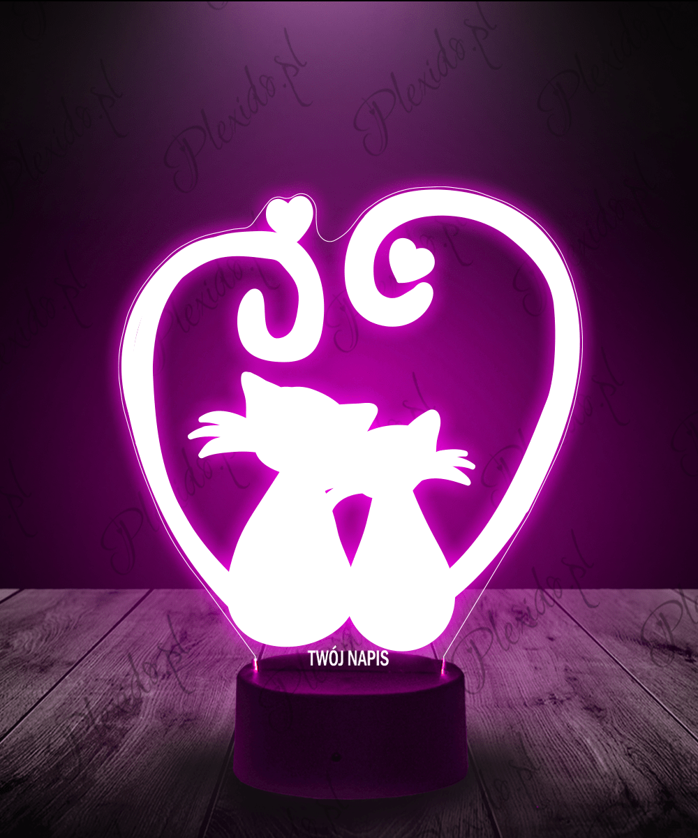 Lampka LED 3D Plexido Prezent na Walentynki Koty Serce